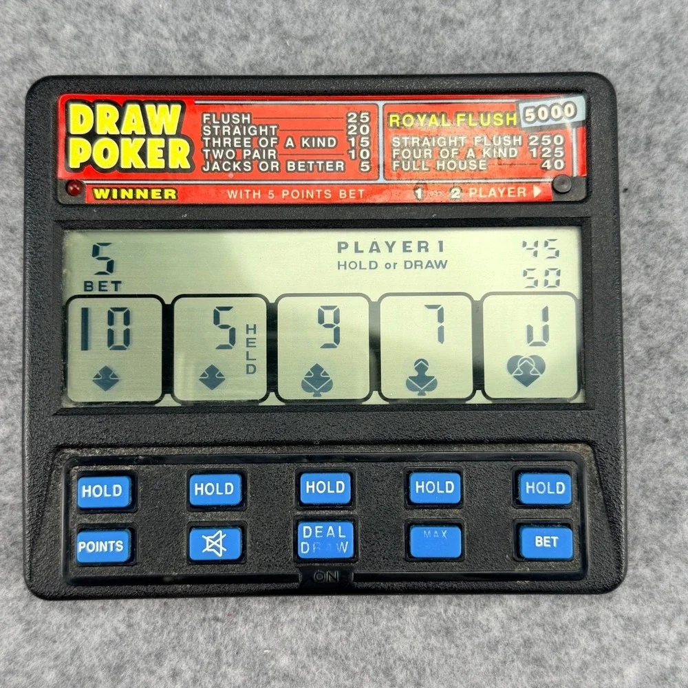 2000's Draw Poker RADICA 1410 Royal Flush 5000 Handheld Video Game Vintage